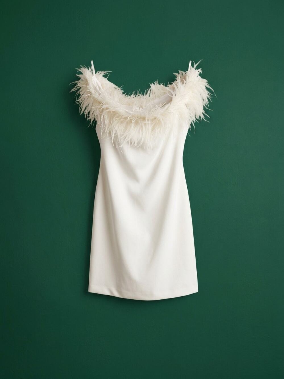 Vince Camuto White Ostrich Feather Off Shoulder Cocktail Dress L